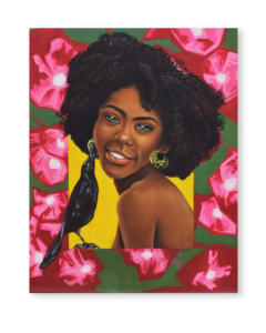 Pintura original Eva, flora y fauna – mariamulata y buganvilla de Yohan Pixone, arte del Caribe colombiano