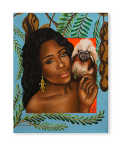 Obra exclusiva con tití cabeciblanco y rama de tamarindo – pintura de Yohan Pixone inspirada en el Caribe colombiano