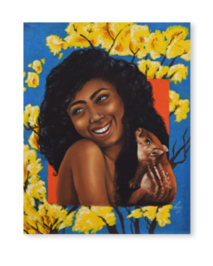 Cuadro al óleo con guartinaja y roble amarillo – obra original de Yohan Pixone inspirada en el Caribe colombiano