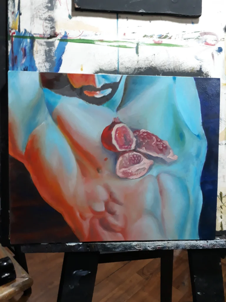artista visual pintando figura humana en proceso creativo explorando tensión y presencia