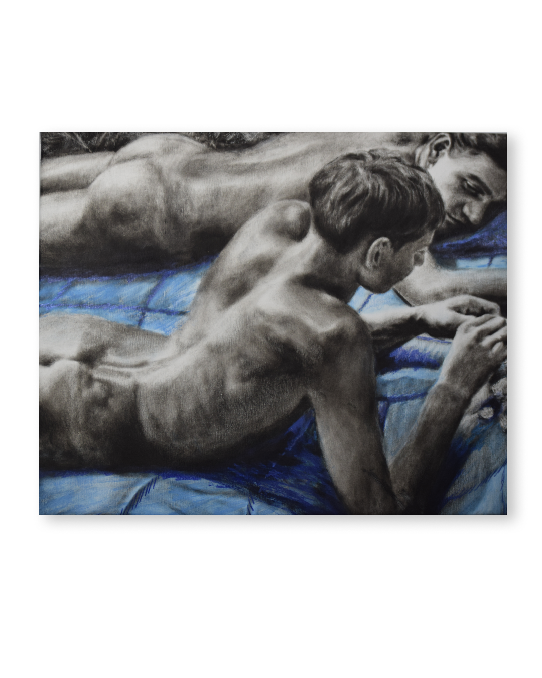 Pintura al óleo de dos figuras humanas en escena íntima con intervención de color, obra Antes de decir de Yohan Pixone