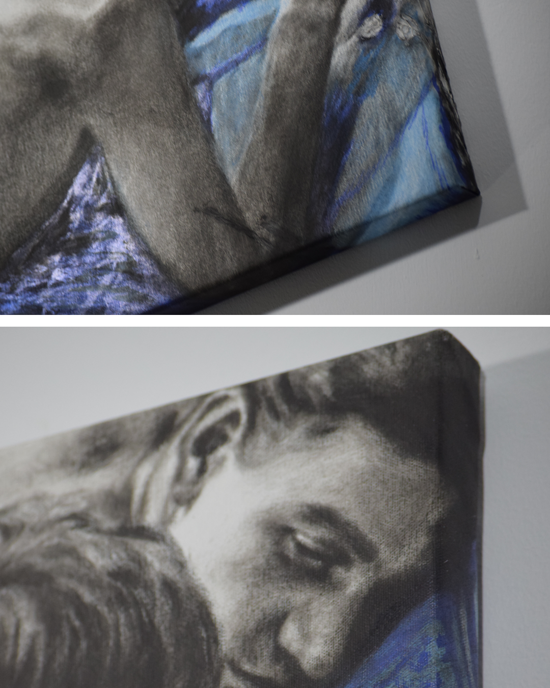 Pintura al óleo de dos figuras humanas en escena íntima con intervención de color, obra Antes de decir de Yohan Pixone