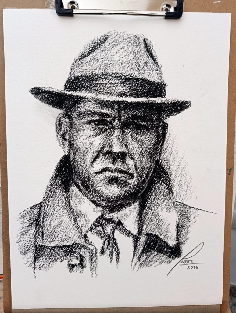 Dibujo de rostro masculino realizado por Yohan Pixone dentro de su Laboratorio de rostros, explorando deseo reprimido, tensión mandibular y emoción contenida.