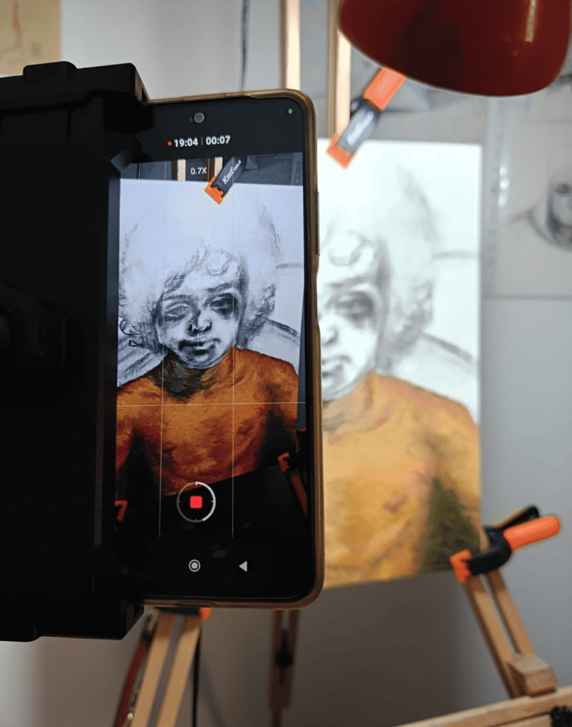 Detalle pictórico de bordes perdidos y atmósfera suave en una obra figurativa de Yohan Pixone.
