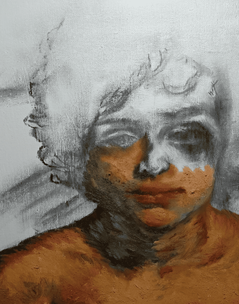 Obra proceso de Yohan Pixone vinculada a Despertar del Ideal, con figura humana integrada en una atmósfera pictórica suave.