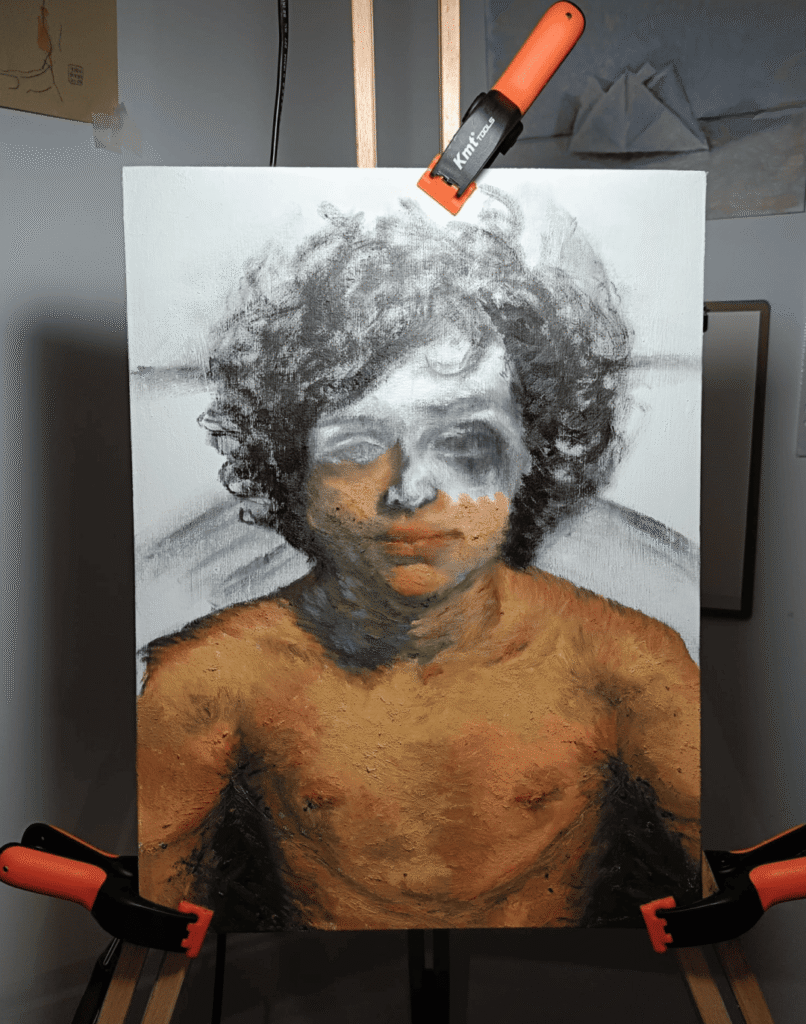 Obra proceso de Yohan Pixone vinculada a Despertar del Ideal, con figura humana integrada en una atmósfera pictórica suave.