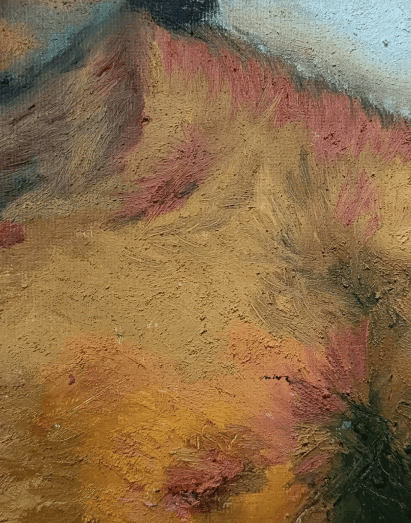 Detalle de figura y fondo en una obra proceso de Yohan Pixone, explorando bordes perdidos y transición atmosférica.