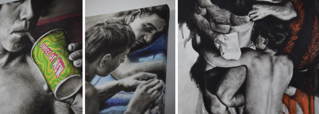 Cuerpos en suspensión, serie de pintura y dibujo figurativo de Yohan Pixone