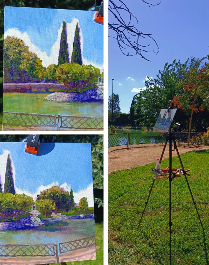 Yohan Pixone durante una sesión de pintura plein air de su Laboratorio de Campo en el Parque Federico García Lorca, Granada.