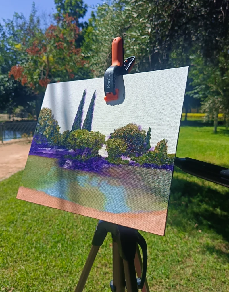 Yohan Pixone durante una sesión de pintura plein air de su Laboratorio de Campo en el Parque Federico García Lorca, Granada.